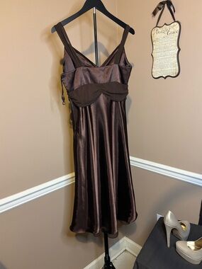 Chocolate silky midi Let’s fashion sleeveless dress size S and lace tie.
